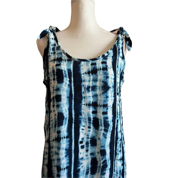 Entro Chambray Tie Dye Sleeveless Maxi Dress Blue Sz Small Relaxed - Picture 2 of 9